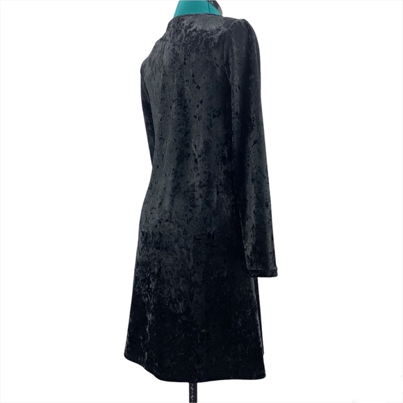Tahari NWT Black Long Sleeve Crushed Velvet A-Line Shift Dress, Small - Picture 7 of 16